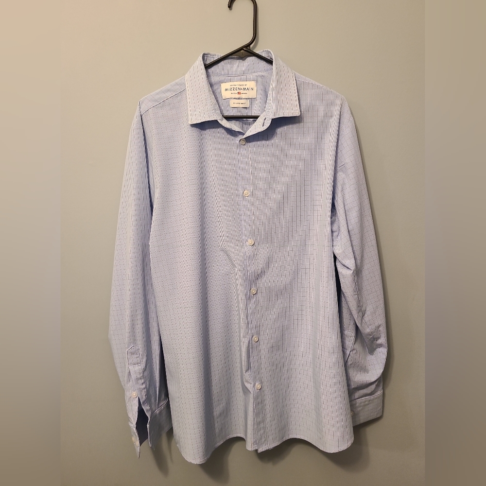 Mizzen + Main Leeward Trim Fit Shirt Mens XXL 2XL Check Button Down Stretch